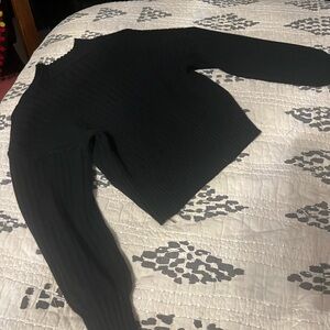 Cropped Black Ribbed Knit Sweater